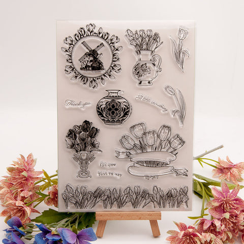 Inlovearts Beautiful Tulips And Windmill Clear Stamps