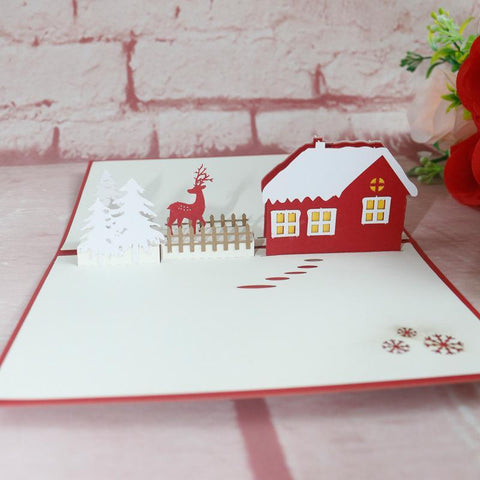 Inloveartshop Christmas House and Deer 3D Greeting Card