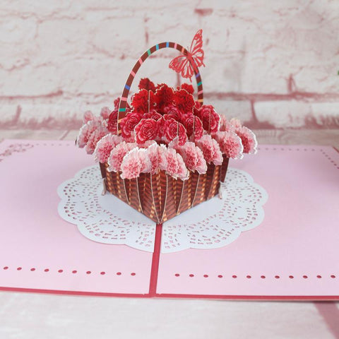Inloveartshop Carnation Flower Basket 3D Pop Up Greeting Cards