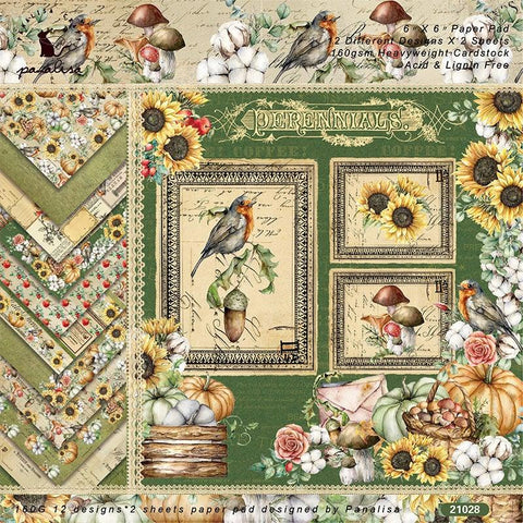 6 Inches Idyllic Scenery with Birds and Flowers Background Paper