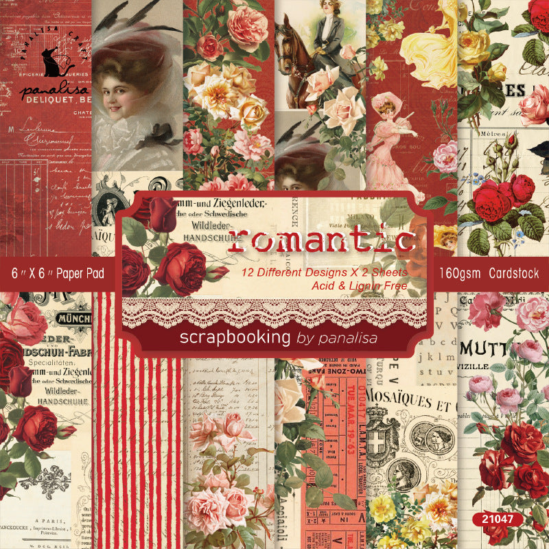 Inlovearts 24PCS  6" Romantic Roses Scrapbook & Cardstock Paper