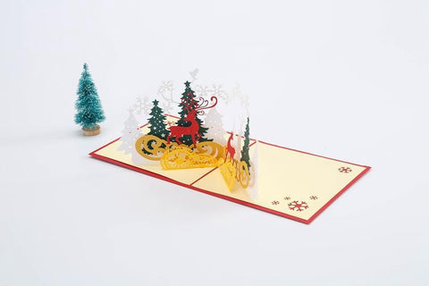 InloveartshopChristmas Trees And Elk  3D Pop Up Greeting Cards