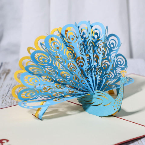 Inloveartshop Peacock 3D Greeting Card- Blue And Yellow