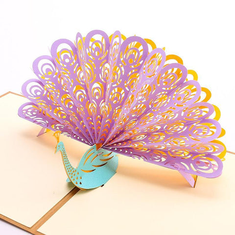 Inloveartshop Peacock 3D Greeting Card- Purple And Yellow