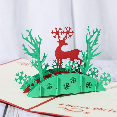 Christmas 3D Greeting Card-Red Jungle Deer