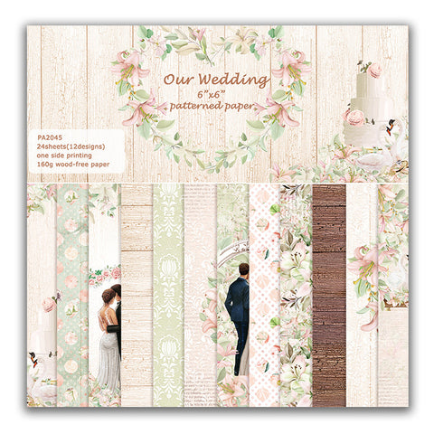 Inlovearts 24PCS  6" Wedding Theme DIY Scrapbook & Cardstock Paper
