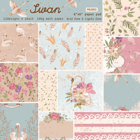 Inlovearts 24PCS  6" Swan Theme DIY Scrapbook & Cardstock Paper