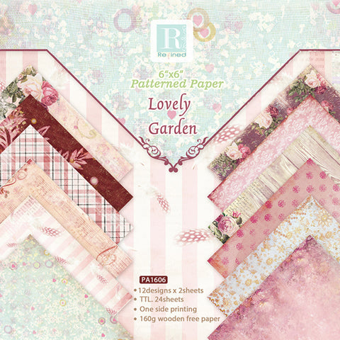 Inlovearts 24PCS  6" Lovely Garden Theme DIY Scrapbook & Cardstock Paper