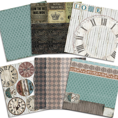 Inlovearts 24PCS  6" Time Flies Theme DIY Scrapbook & Cardstock Paper