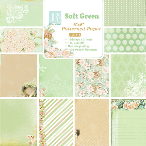 Inlovearts 24PCS  6" Spring Green Theme DIY Scrapbook & Cardstock Paper