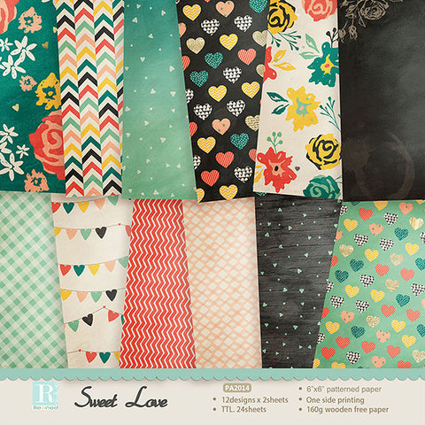 Inlovearts 24PCS  6" Sweet Love Theme DIY Scrapbook & Cardstock Paper