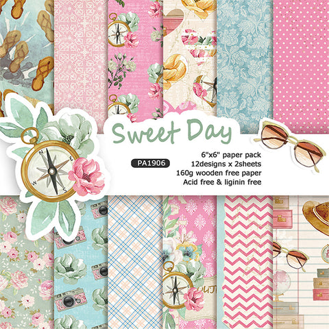 Inlovearts 24PCS  6" Sweet Day Theme DIY Scrapbook & Cardstock Paper
