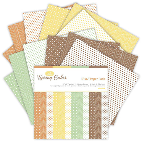 Inlovearts 24PCS  6" Spring Color Scrapbook & Cardstock Paper