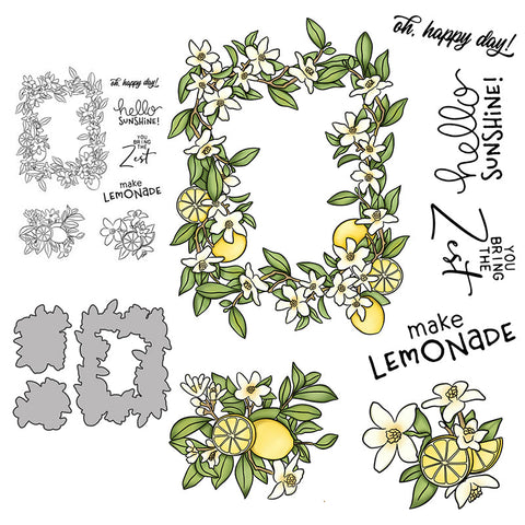 Inlovearts Lemon Flower Wreath Dies with Stamps Set