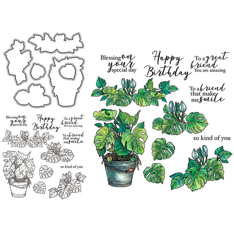 Inlovearts Green Plants Theme Dies with Stamps Set