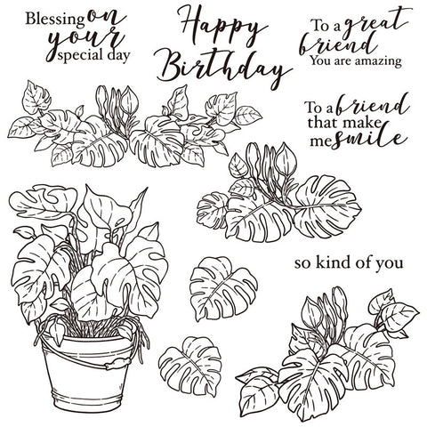 Inlovearts Green Plants Theme Dies with Stamps Set