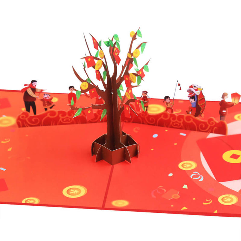 Inlovearts New Year Theme Red Envelope Tree 3D Greeting Card