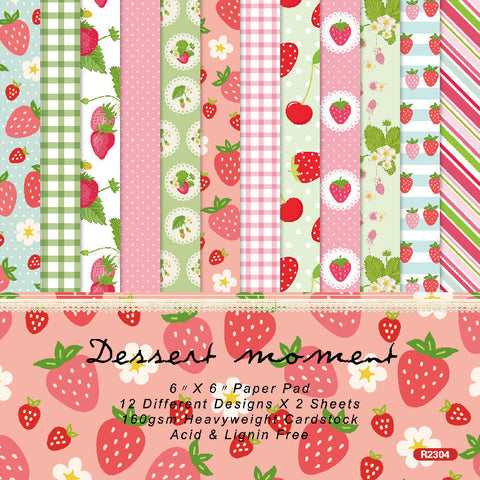 Inlovearts 24PCS  6"  Fresh Strawberry Theme Scrapbook & Cardstock Paper