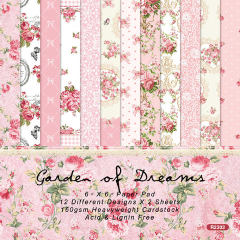 Inlovearts 24PCS  6"  Garden of Dream Theme Scrapbook & Cardstock Paper
