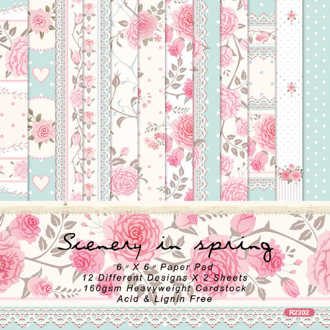 Inlovearts 24PCS  6"  Rose in Spring Theme Scrapbook & Cardstock Paper