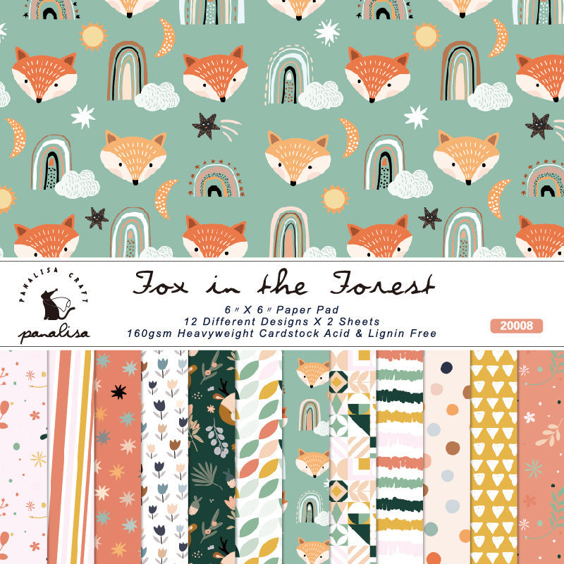 Inlovearts 24PCS  6" Fox in the Forest Theme Scrapbook & Cardstock Paper