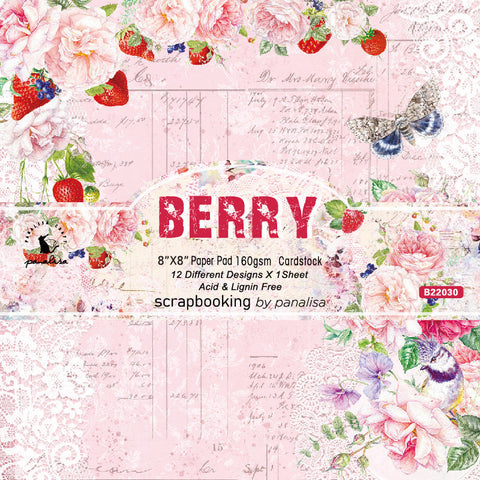 Inlovearts 24PCS  8"Berry Theme Scrapbook & Cardstock Paper