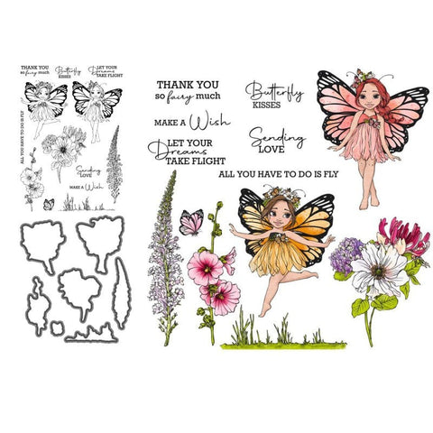 Inlovearts Butterfly Fairy & Flower  Dies with Stamps Set