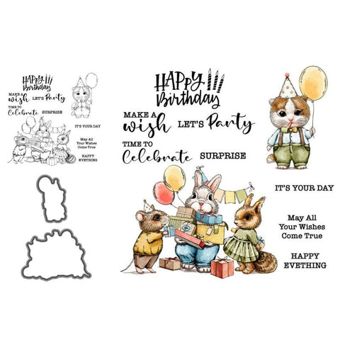 Inlovearts Animal's Birthday Party Dies with Stamps Set
