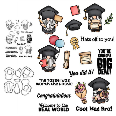 Inlovearts Gnome's Graduation Dies with Stamps Set
