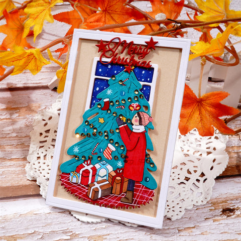 Inlovearts Little Girl Decorating Christmas Tree Cutting Dies