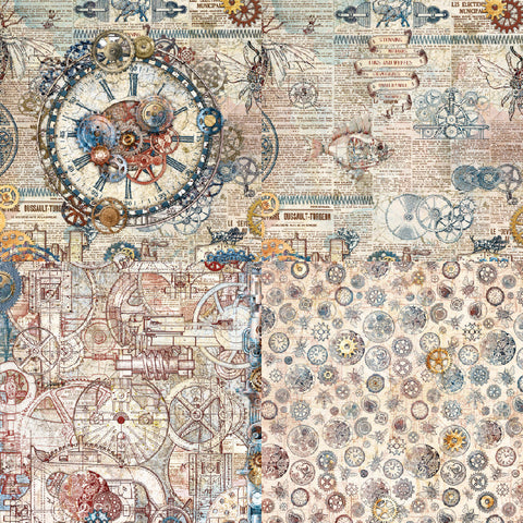 Inlovearts 24PCS  6" Mechanical World Theme Scrapbook & Cardstock Paper