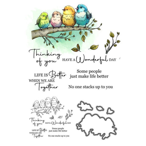 Inlovearts Cute Birds On the Tree Dies with Stamps Set