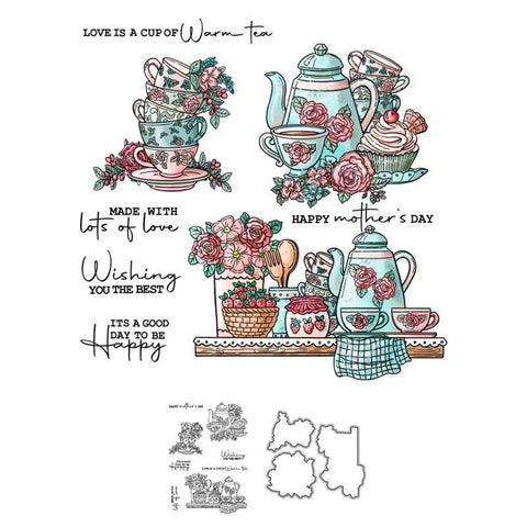 Inlovearts Afternoon Tea Time Theme Dies with Stamps Set