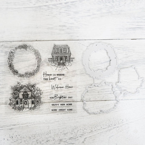 Inlovearts House and Flower Wreath Dies with Stamps Set