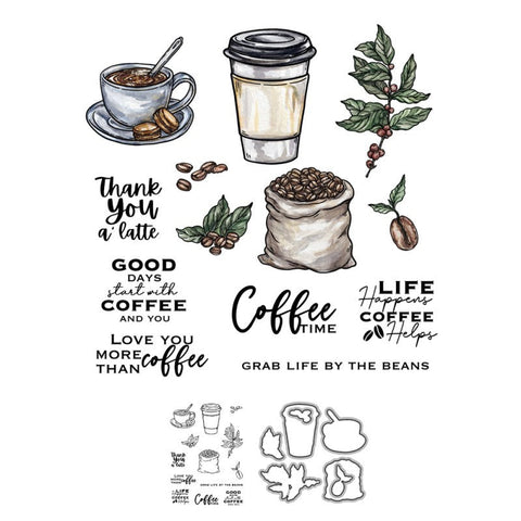 Inlovearts Coffee Time Theme Dies with Stamps Set