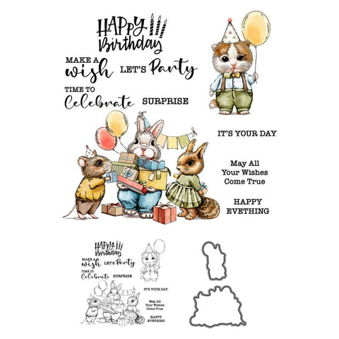 Inlovearts Animal's Birthday Party Dies with Stamps Set
