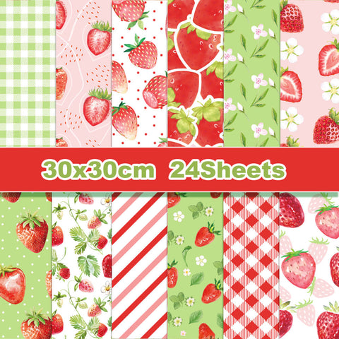 24PCS 12" Strawberry DIY Scrapbook & Cardstock Paper