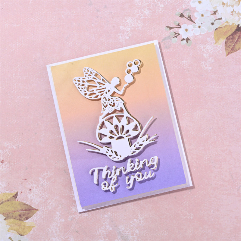 Elf On Mushrooms with "Thanking of you" Words Cutting Dies