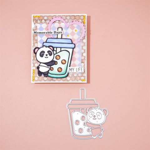 Inlovearts Cute Panda with Bubble Tea Cutting Dies