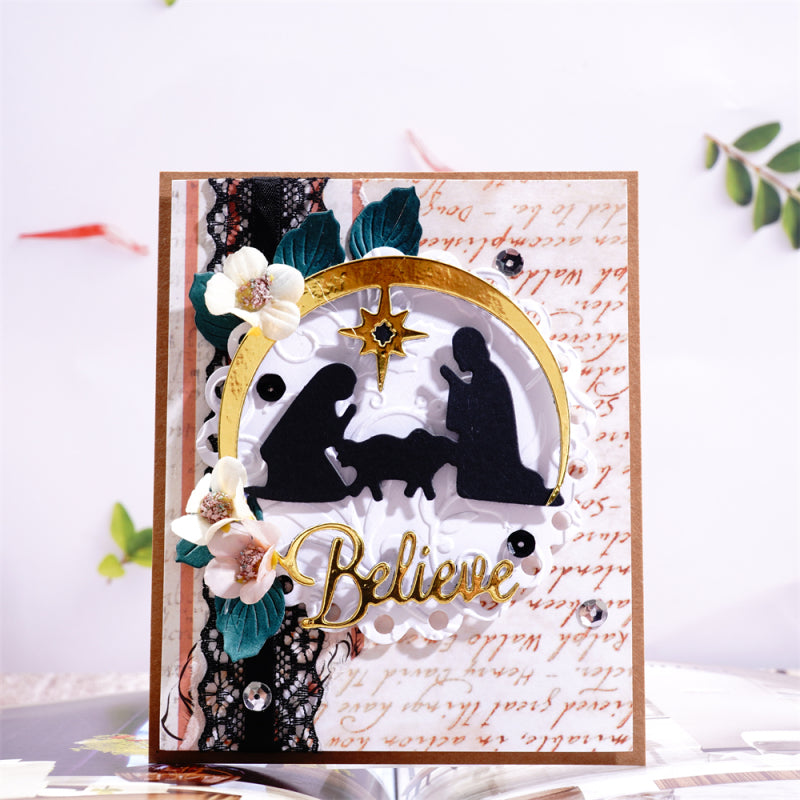 Inlovearts Pray Mary Jesus With Moon, Stars, Houses Cutting Dies