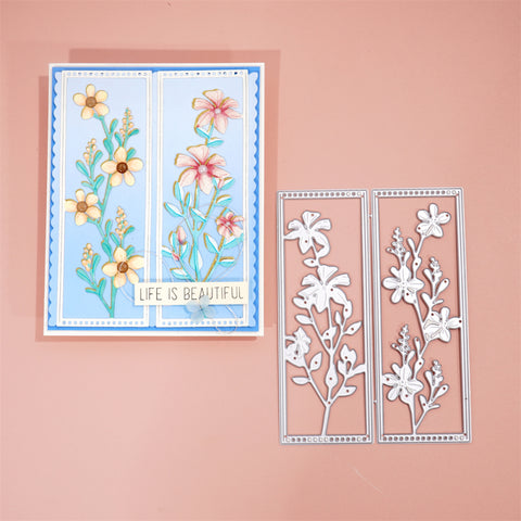 Inlovearts 2pcs Rectangle Floral Border Cutting Dies Set (5 Choices)