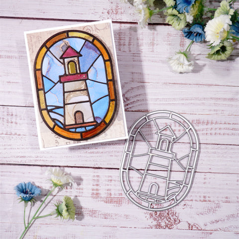 Inlovearts Lighthouse Oval Background Cutting Dies