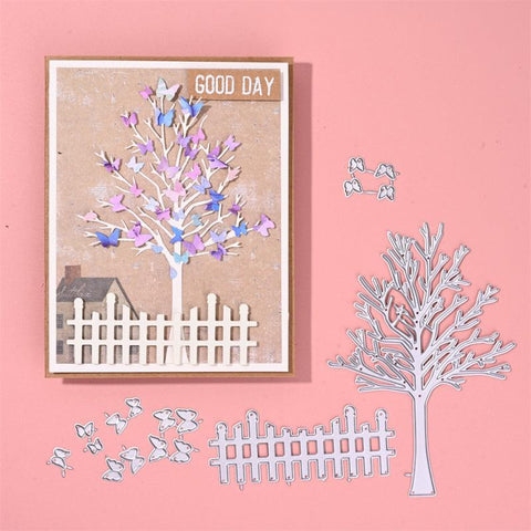 Inloveartshop Tree, Fence and 15Pcs Butterflies Cutting Dies