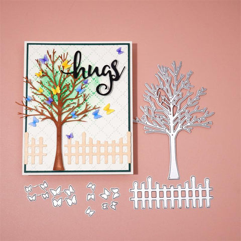 Inloveartshop Tree, Fence and 15Pcs Butterflies Cutting Dies