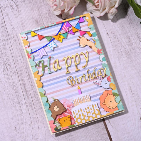 Inloveartshop "Happy Birthday" Word and Birthday Cake Tags Frame Birthday Theme Cutting Dies